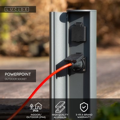 Lucide POWERPOINT - Outdoor socket column - Sockets with pin earth - Type E - FR, BE, POL, SVK & CZE standard - Ø 10 cm - IP44 - Anthracite